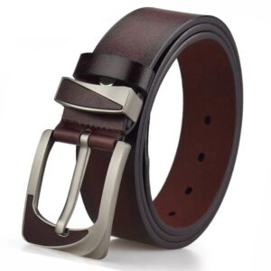 Premium Brown Genuine Leather Belt for Men – Classic Metal Buckle | Formal & Casual Wear