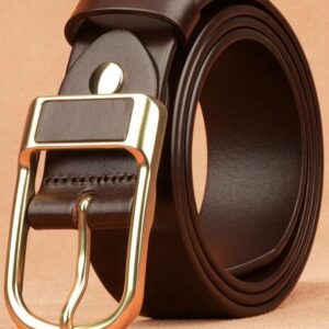 Luxury Brown Genuine Leather Belt for Men Polished Gold Buckle | Formal & Casual Style