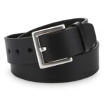 Elegant Black Genuine Leather Belt for Men Square Silver Buckle | Formal & Casual Style