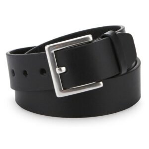 Elegant Black Genuine Leather Belt for Men Square Silver Buckle | Formal & Casual Style