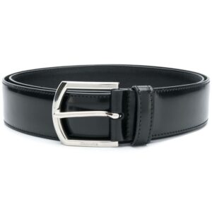 Premium Glossy Black Leather Belt for Men – Polished Silver Buckle | Luxury Formal Style