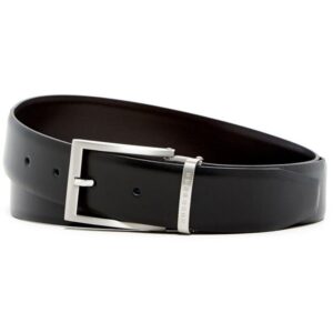 Sleek Black Genuine Leather Belt for Men – Square Silver Buckle | Modern Formal Wear